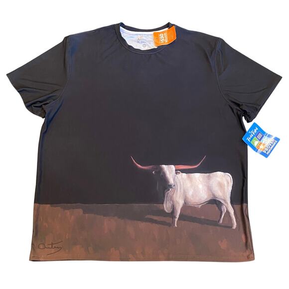 NWT Houston Live Stock Rodeo Dryfit Artist Steer Tee Shirt Size 2XL, New Black - Picture 1 of 11